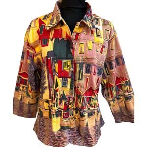 Kaktus Jacket Vintage All Over Print Europe Abstract Wearable Art Coat Size XL